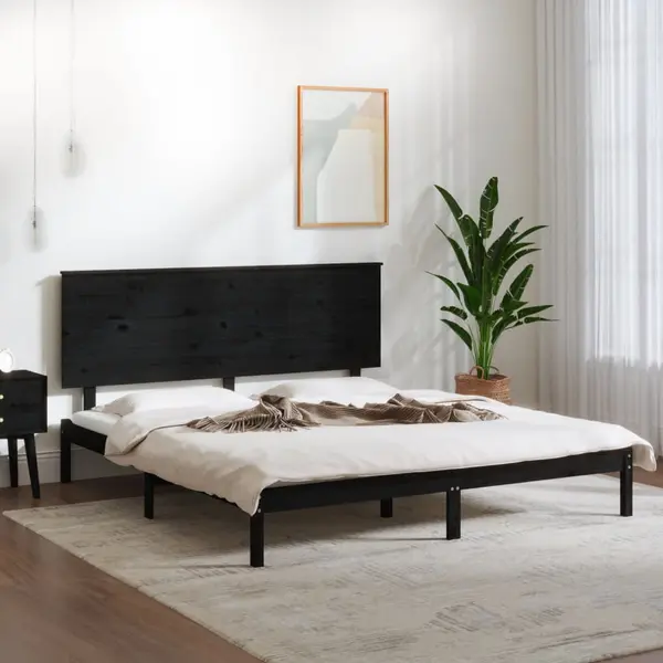 Gossi cadru de pat, negru, 200x200 cm, lemn masiv de pin