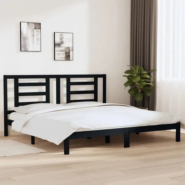 Gossi cadru de pat, negru, 200x200 cm, lemn masiv de pin