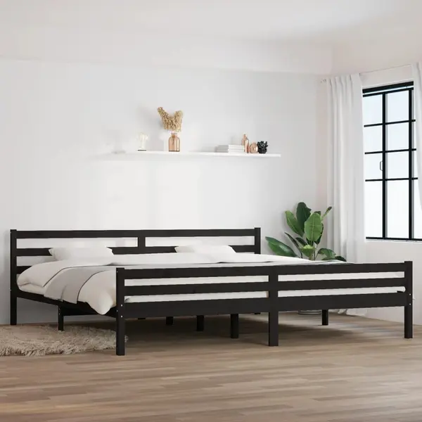 Gossi cadru de pat, negru, 200x200 cm, lemn masiv de pin