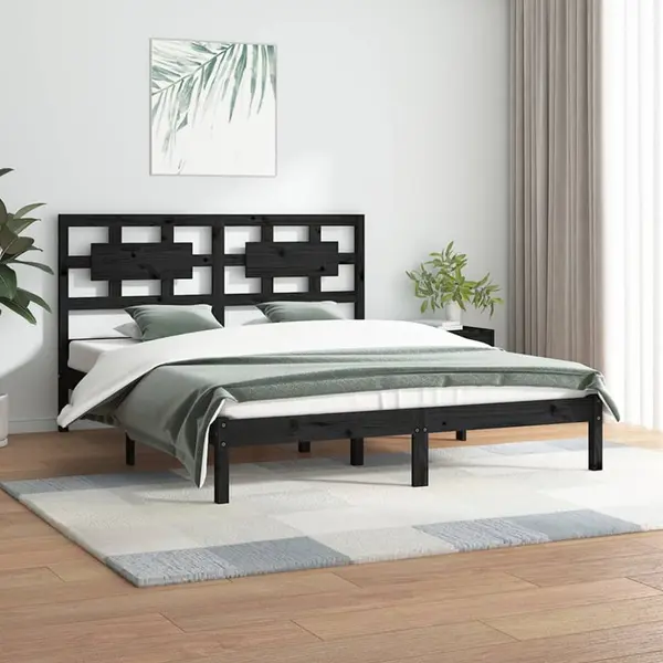 Gossi cadru de pat, negru, 200x200 cm, lemn masiv de pin