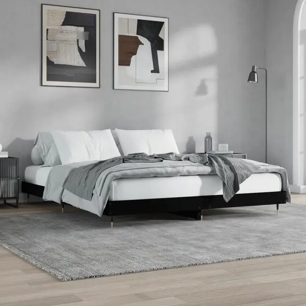 Gossi cadru de pat, negru, 200x200 cm, lemn prelucrat