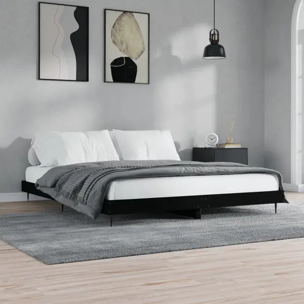 Gossi cadru de pat, negru, 200x200 cm, lemn prelucrat