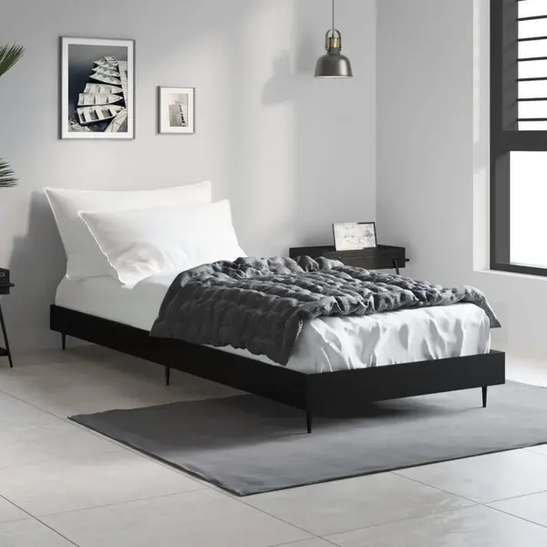 Gossi cadru de pat, negru, 75x190 cm, lemn prelucrat