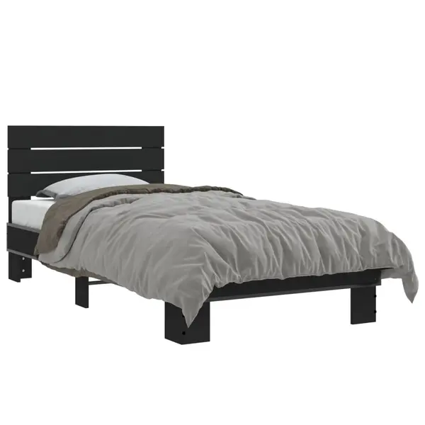 Gossi cadru de pat, negru, 75x190 cm, lemn prelucrat si metal