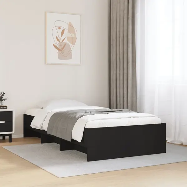 Gossi cadru de pat, negru, 90x200 cm, lemn prelucrat