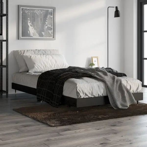 Gossi cadru de pat, negru, 90x200 cm, lemn prelucrat