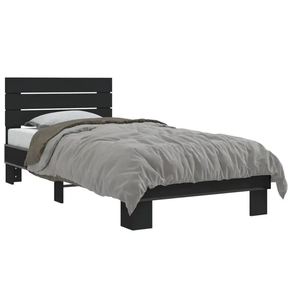 Gossi cadru de pat, negru, 90x200 cm, lemn prelucrat si metal