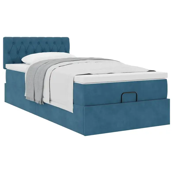 Gossi cadru de pat otoman cu saltea, catifea albastru inchis 90x200cm