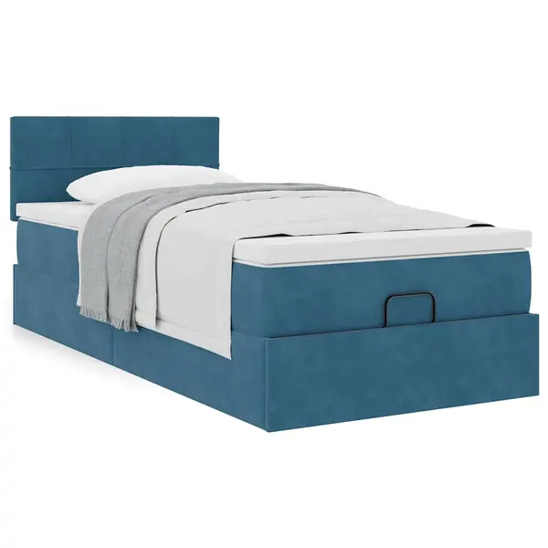 Gossi cadru de pat otoman cu saltea, catifea albastru inchis 90x200cm