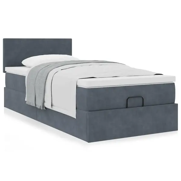 Gossi cadru de pat otoman cu saltea catifea gri inchis 90x200cm