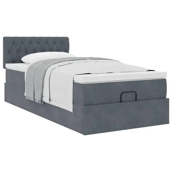 Gossi cadru de pat otoman cu saltea catifea gri inchis 90x200cm