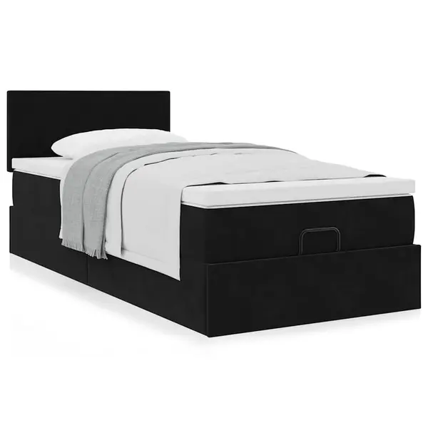 Gossi cadru de pat otoman cu saltea, catifea neagra 100x200cm