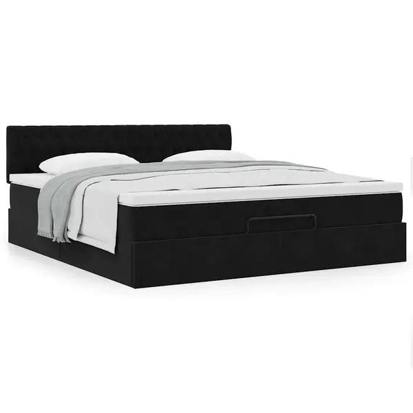 Gossi cadru de pat otoman cu saltea, catifea neagra 160x200cm