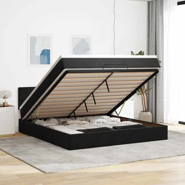 Gossi cadru de pat otoman cu saltea, catifea neagra 180x200cm