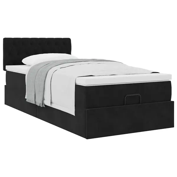 Gossi cadru de pat otoman cu saltea, catifea neagra 80x200 cm