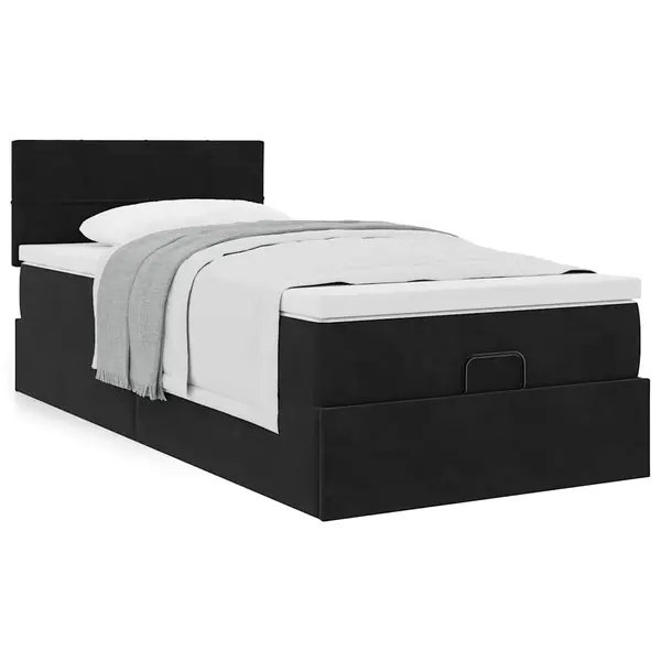 Gossi cadru de pat otoman cu saltea, catifea neagra 90x190cm