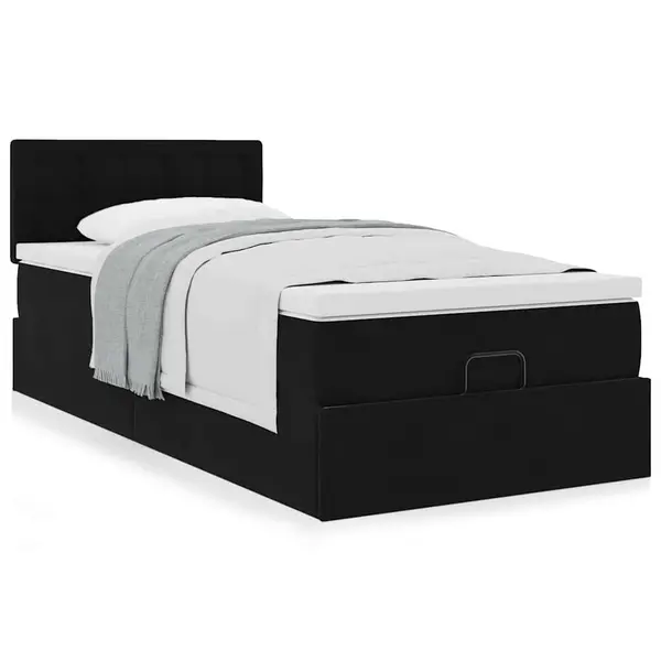 Gossi cadru de pat otoman cu saltea, catifea neagra 90x190cm