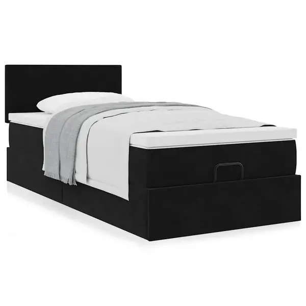 Gossi cadru de pat otoman cu saltea, catifea neagra 90x190cm