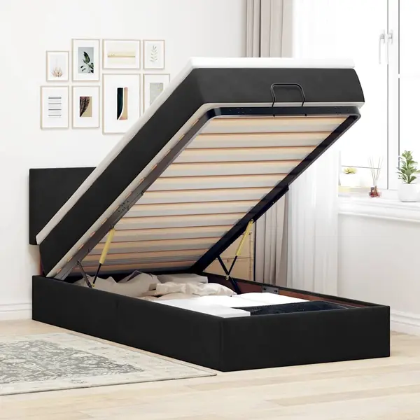 Gossi cadru de pat otoman cu saltea, catifea neagra 90x190cm