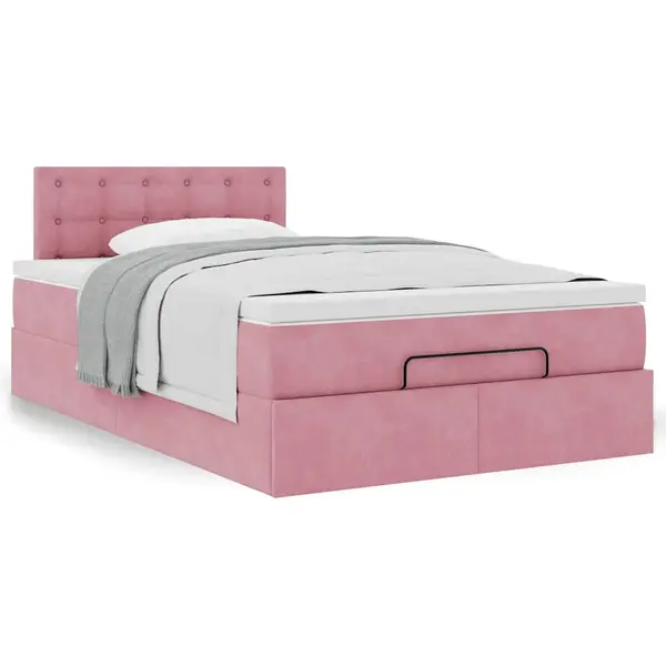 Gossi cadru de pat otoman cu saltea, catifea roz 120x200cm