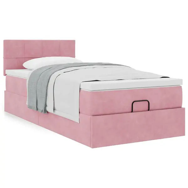 Gossi cadru de pat otoman cu saltea, catifea roz 90x200cm