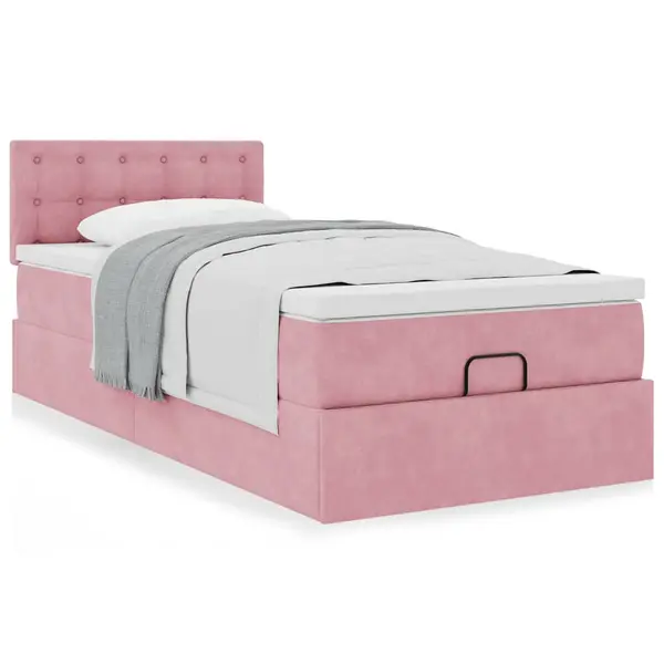Gossi cadru de pat otoman cu saltea, catifea roz 90x200cm