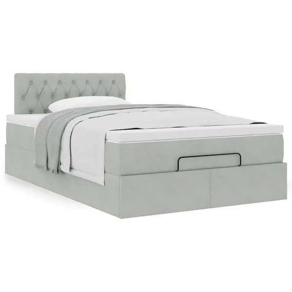 Gossi cadru de pat otoman cu saltea gri deschis 120x200cm catifea