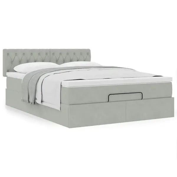 Gossi cadru de pat otoman cu saltea gri deschis 140x200cm catifea