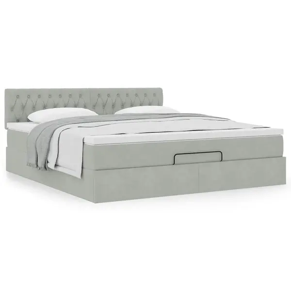 Gossi cadru de pat otoman cu saltea gri deschis 160x200cm catifea