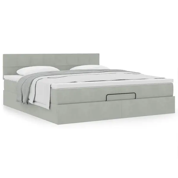 Gossi cadru de pat otoman cu saltea gri deschis 160x200cm catifea