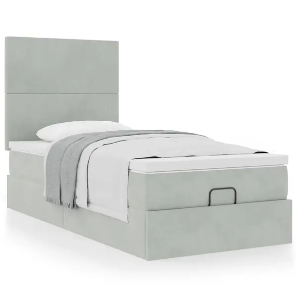 Gossi cadru de pat otoman cu saltea gri deschis 80x200cm catifea