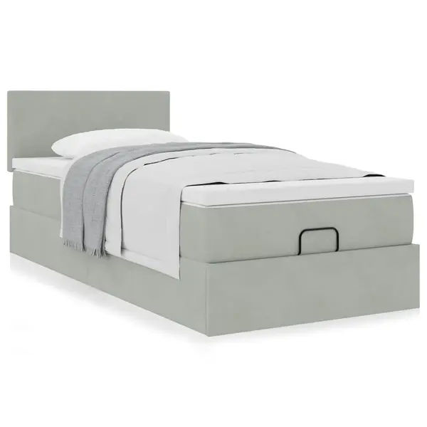 Gossi cadru de pat otoman cu saltea gri deschis 80x200cm catifea