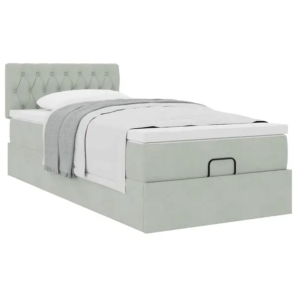 Gossi cadru de pat otoman cu saltea gri deschis 80x200cm catifea