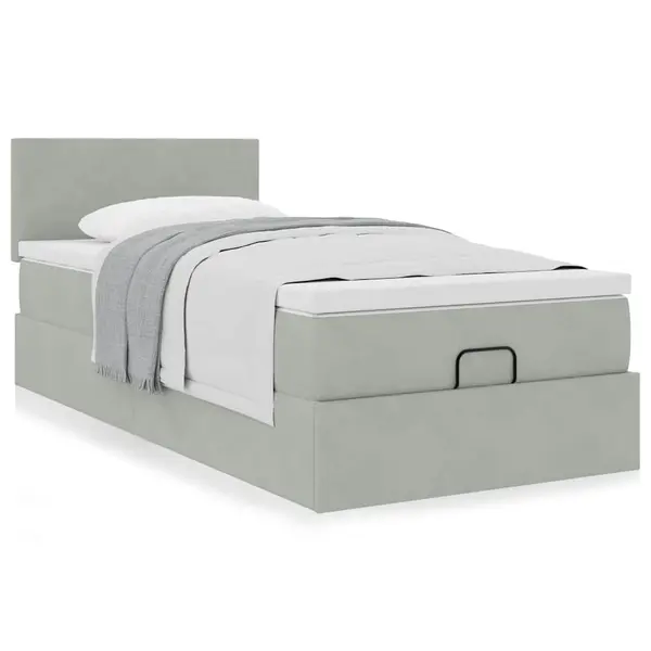 Gossi cadru de pat otoman cu saltea gri deschis 90x200cm catifea