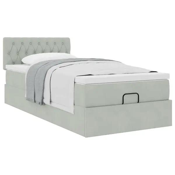 Gossi cadru de pat otoman cu saltea gri deschis 90x200cm catifea