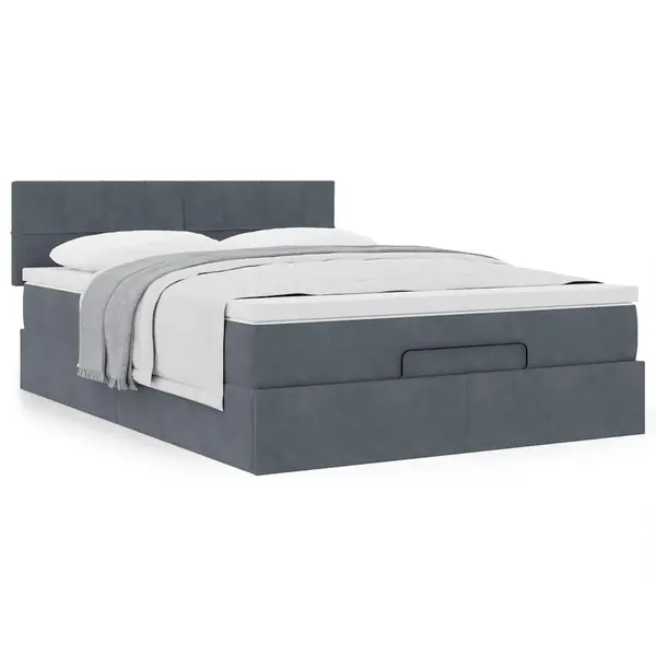 Gossi cadru de pat otoman cu saltea gri inchis 140x190cm catifea