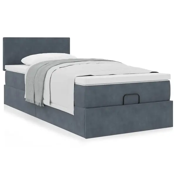 Gossi cadru de pat otoman cu saltea gri inchis 80x200cm catifea