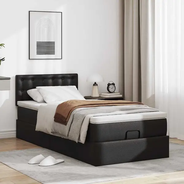 Gossi cadru de pat otoman cu saltea neagra 80x200cm piele artificiala