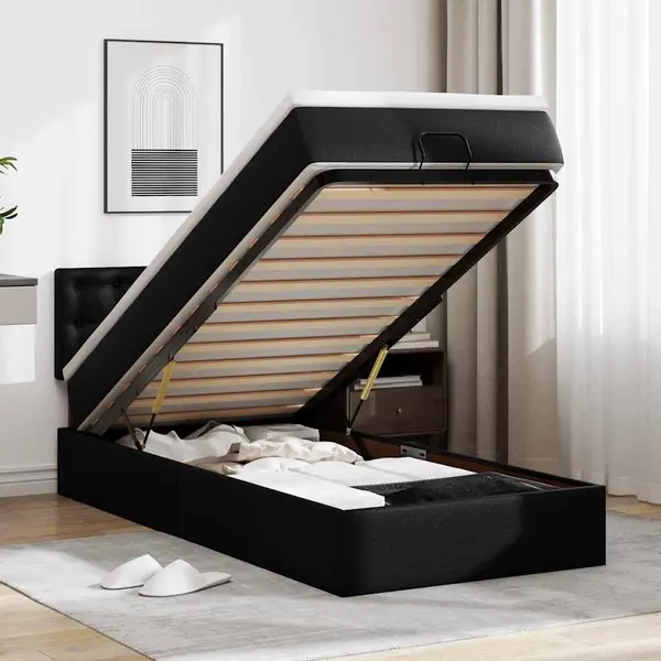 Gossi cadru de pat otoman cu saltea neagra 80x200cm piele artificiala