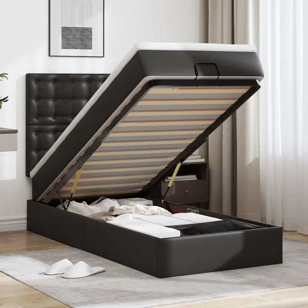 Gossi cadru de pat otoman cu saltea neagra 90x200cm piele artificiala