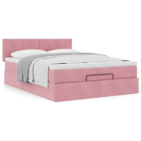 Gossi cadru de pat otoman cu saltea roz 140x190cm catifea
