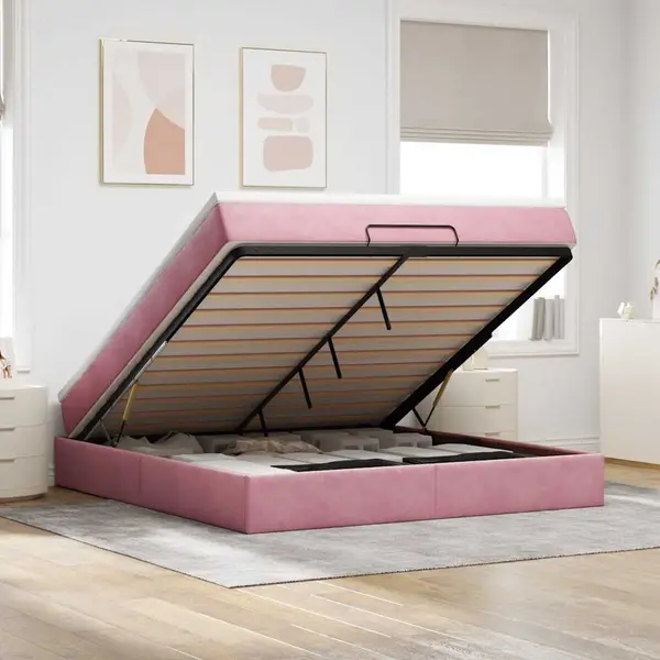 Gossi cadru de pat otoman cu saltea roz 180x200cm catifea