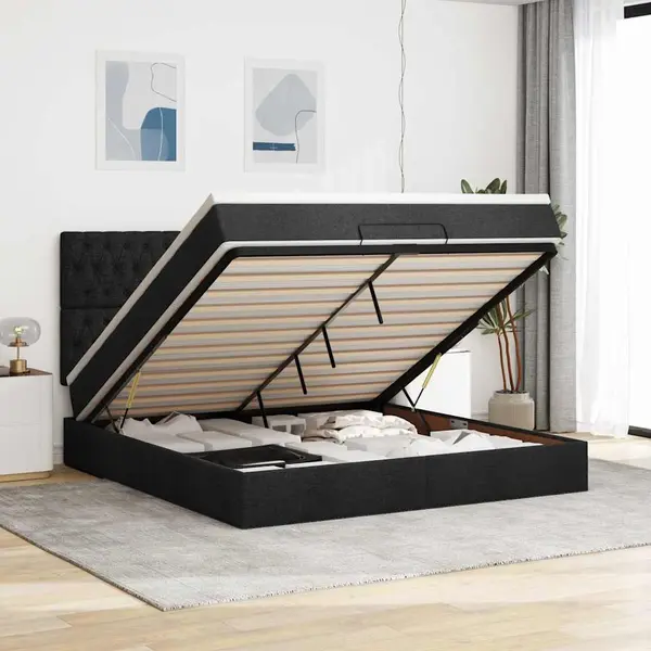 Gossi cadru de pat otoman cu saltea tesatura neagra 180x200cm