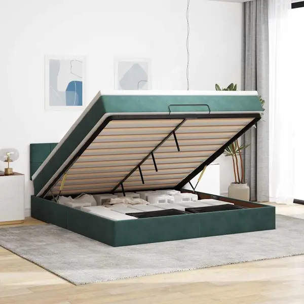 Gossi cadru de pat otoman cu saltea verde inchis 180x200cm catifea
