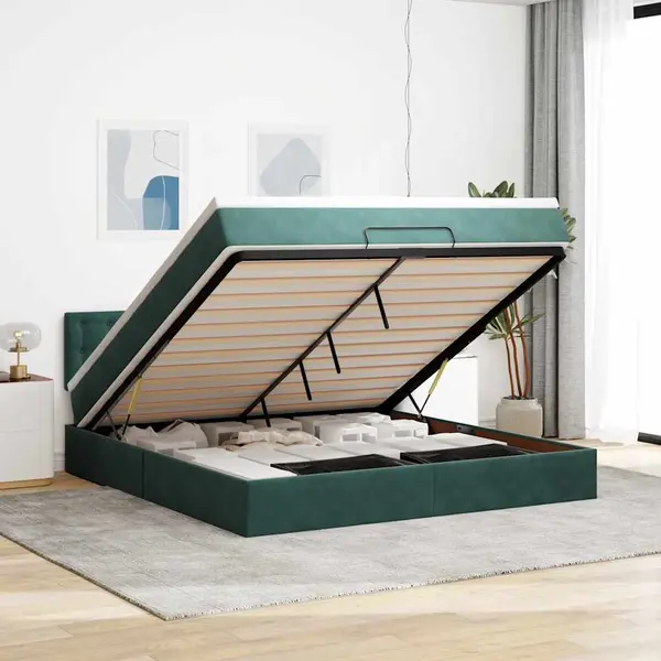 Gossi cadru de pat otoman cu saltea verde inchis 180x200cm catifea