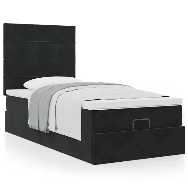 Gossi cadru de pat otoman cu saltele, catifea neagra 100x200cm