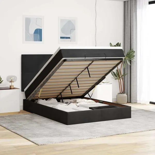Gossi cadru de pat otoman cu saltele, catifea neagra 140x190cm