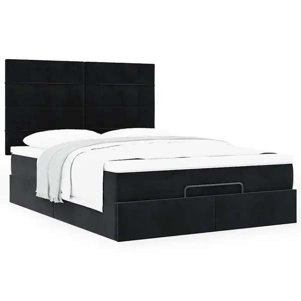 Gossi cadru de pat otoman cu saltele, catifea neagra 140x190cm