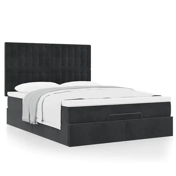 Gossi cadru de pat otoman cu saltele, catifea neagra 140x190cm