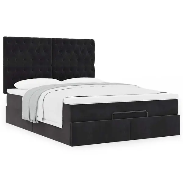 Gossi cadru de pat otoman cu saltele, catifea neagra 140x190cm